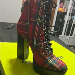 Plaid Lace-Up Ankle Boots